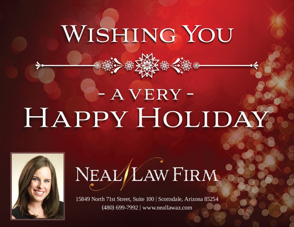 Happy Holidays postcard design for Arizona attorney