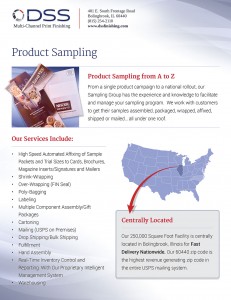 Sales sheet print design for product sampling services