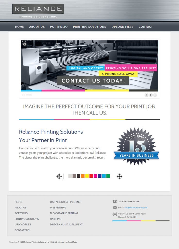 Reliance Printing website Home page design