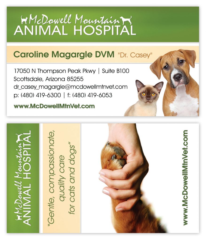 Business card design for animal hospital in Scottsdale, Arizona