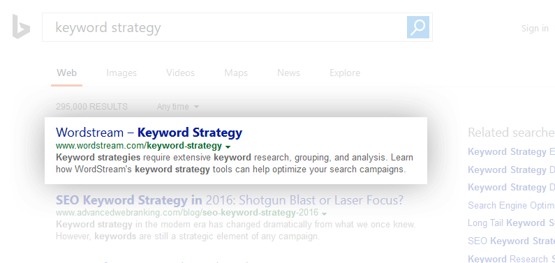 Keyword Strategy SERP snippet