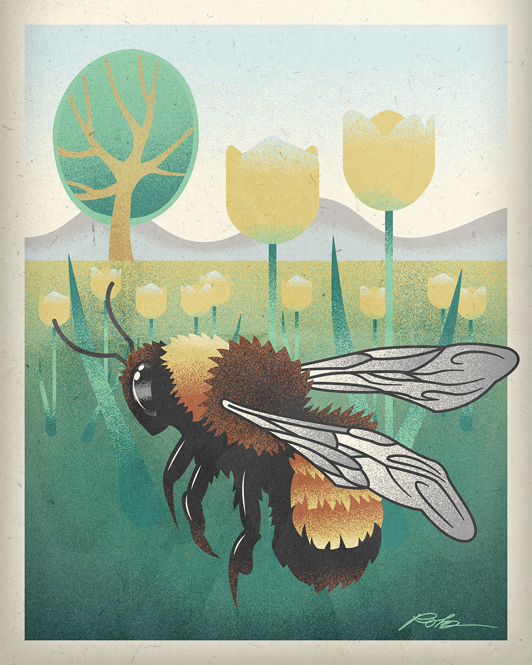 Retro Bee Illustration Poster Rob Knapp Design