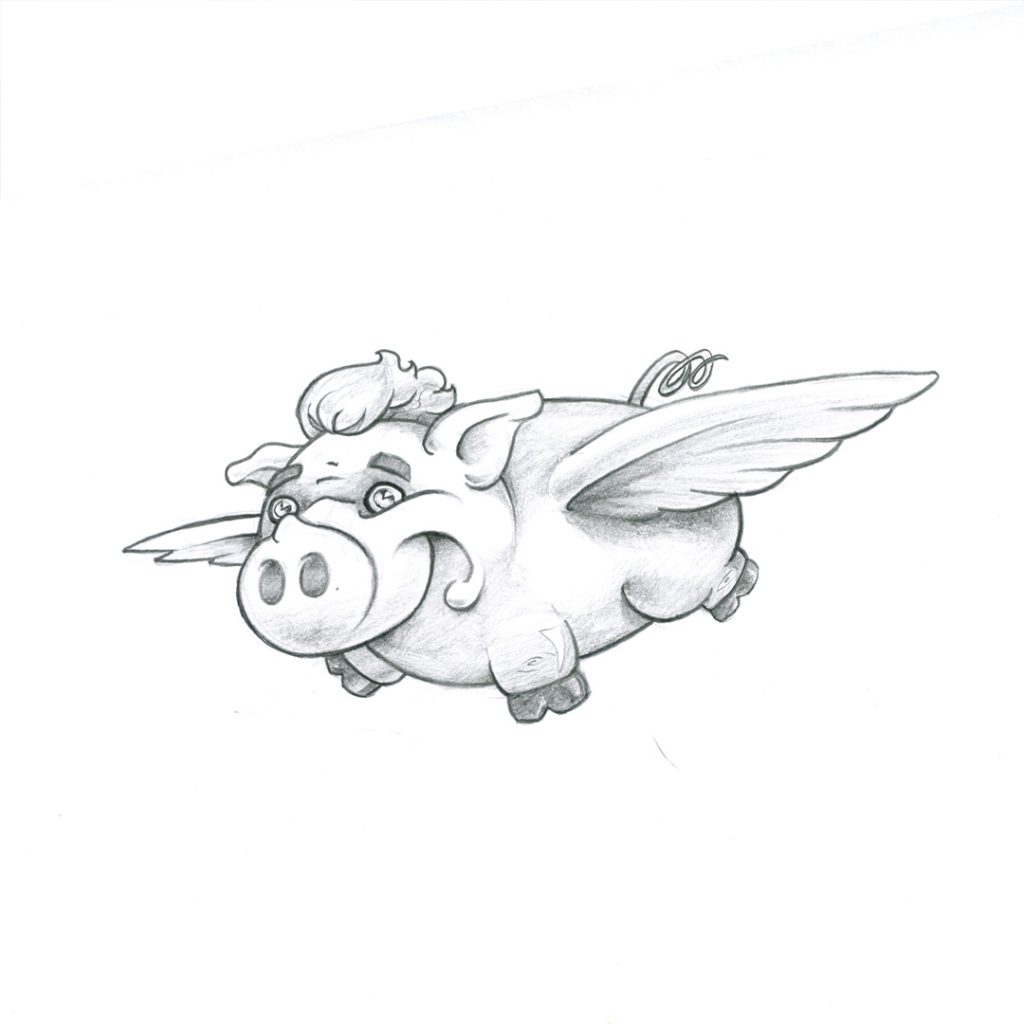 flying pig clipart black and white