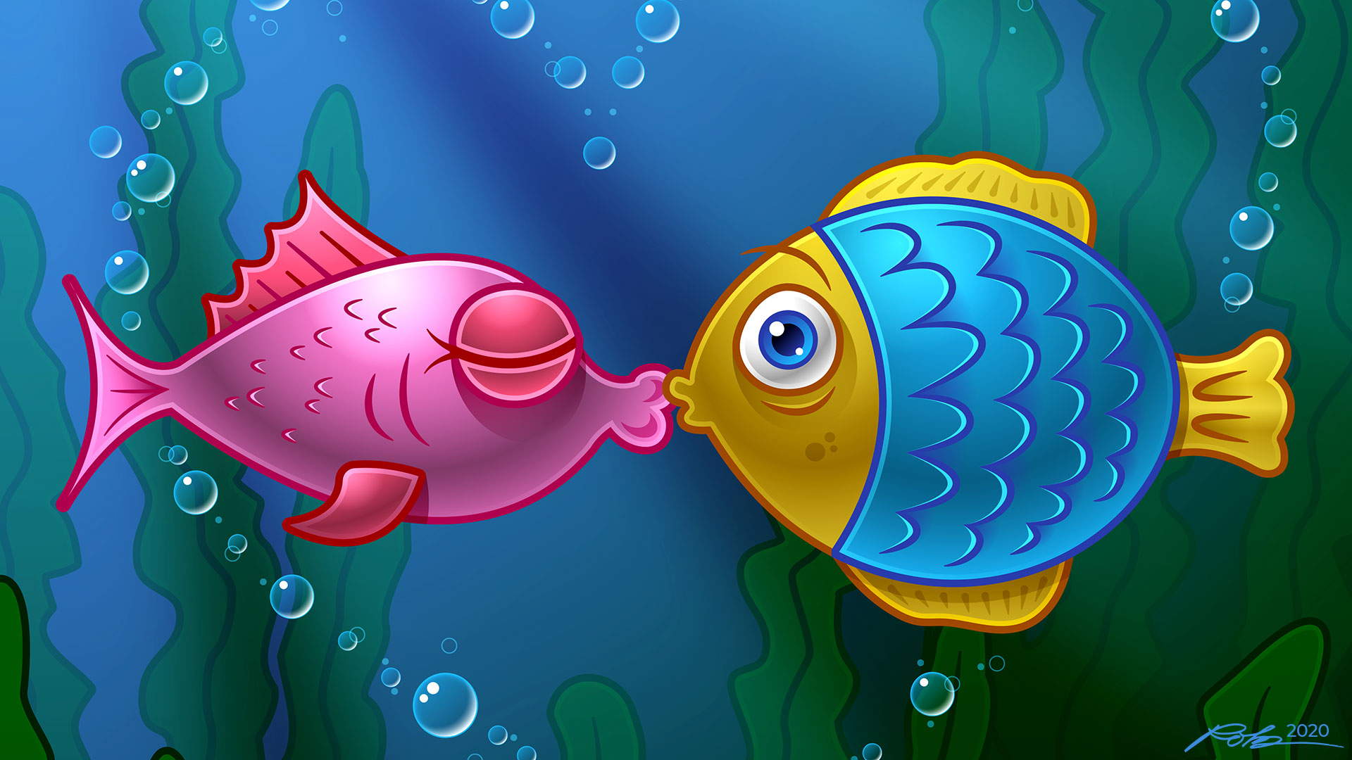 Kissing Fish: Illustrator Vector Art - Rob Knapp Design