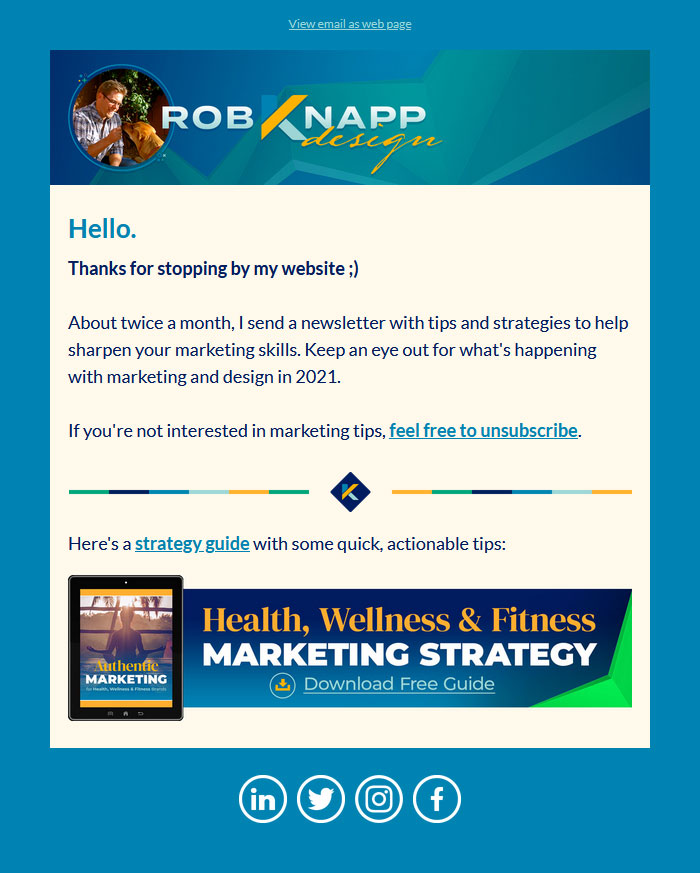 Email marketing template from Rob Knapp Design